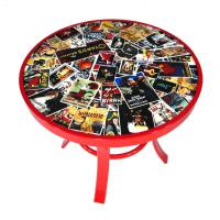 Table fabricated in aluminum and coated with a polyester coating.  Image is a collage created i